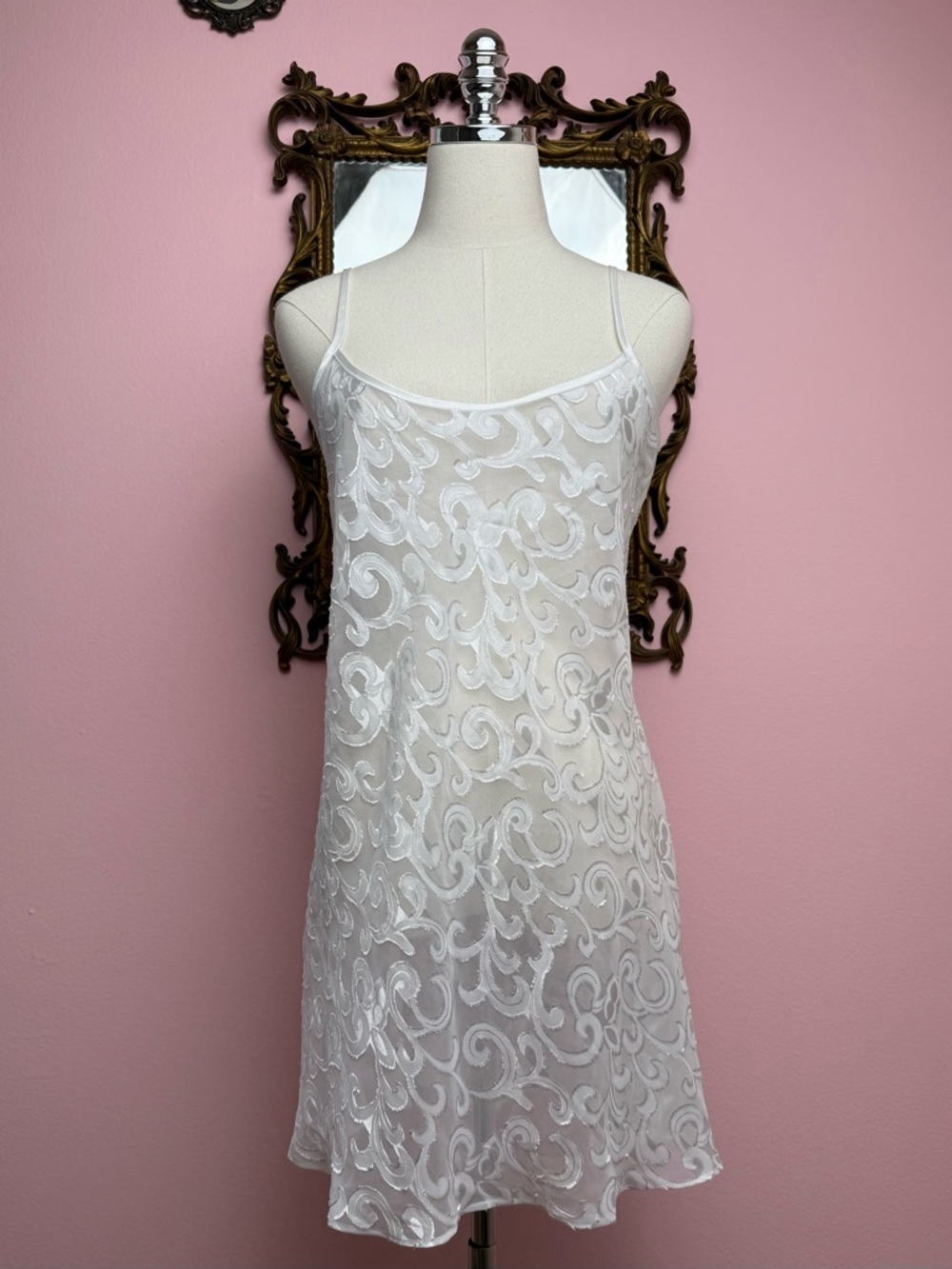 Vintage White Burnout Sheer Slip Nightie Josie Natori Lingerie Dress Small